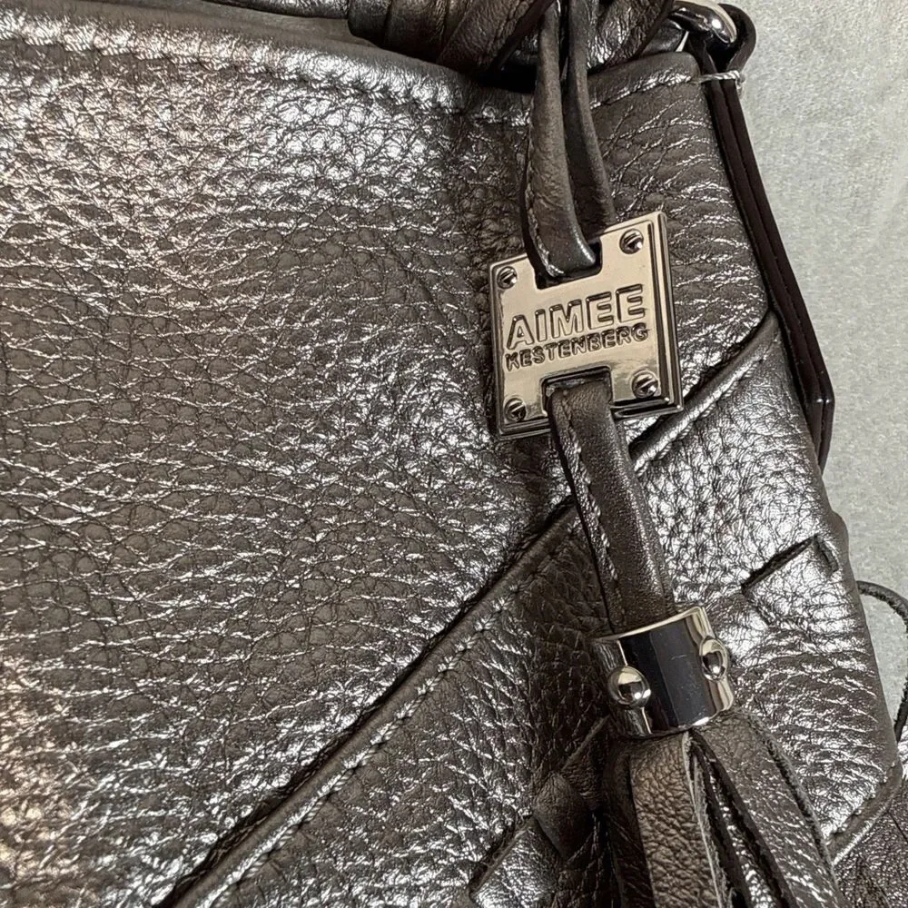 Aimee Kestenberg Fringed Silver Leather Boho Hobo Shoulder Bag Large Y2K